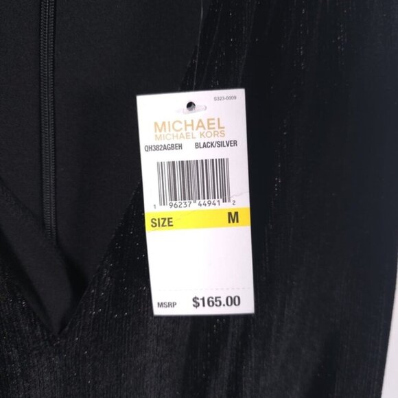 NWT MICHAEL KORS Black Silver Vneck Wide Leg Jumpsuit Tie Belt Sleeveless MEDIUM - Picture 13 of 14